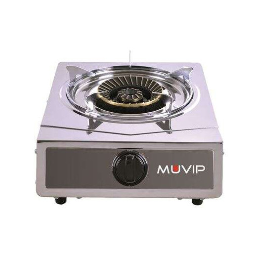 Muvip Serie Strong Cocina de Gas Inox 1 Fuego - Encendido Piezoelectrico - Quemador de Hierro Fundido Desmontable
