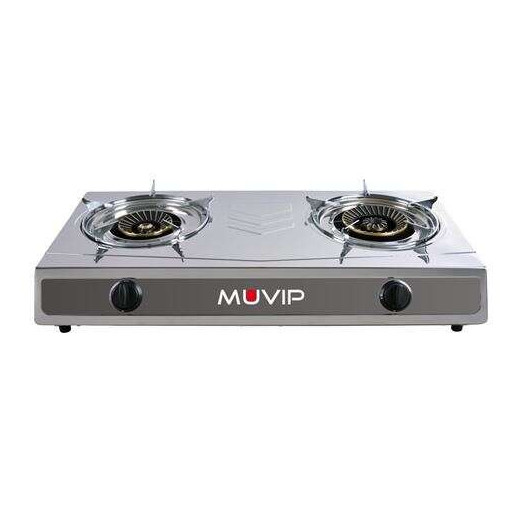 Muvip Serie Strong Cocina de Gas Inox 2 Fuegos - Encendido Piezoelectrico - Quemador de Hierro Fundido Desmontable