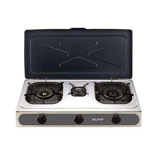 Muvip Parrilla de Acero Inoxidable - Quemador de Hierro Fundido - Quemadores desmontables - Base Antideslizante - Dimensiones: 71X37X12.3 cm - Color Plateado