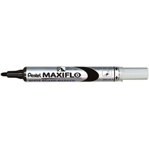 Pentel Maxiflo Rotulador para Pizarra Blanca - Regulacion del Flujo de Tinta - Punta de Bala - Ancho de Linea 2mm - 50% de Materiales Reciclados - Color Negro