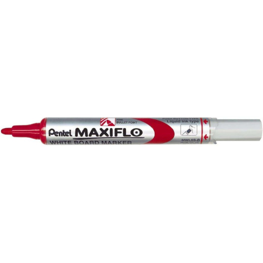 Pentel Maxiflo Rotulador para Pizarra Blanca - Regulacion del Flujo de Tinta - Punta de Bala - Ancho de Linea 2mm - 50% de Materiales Reciclados - Color Rojo