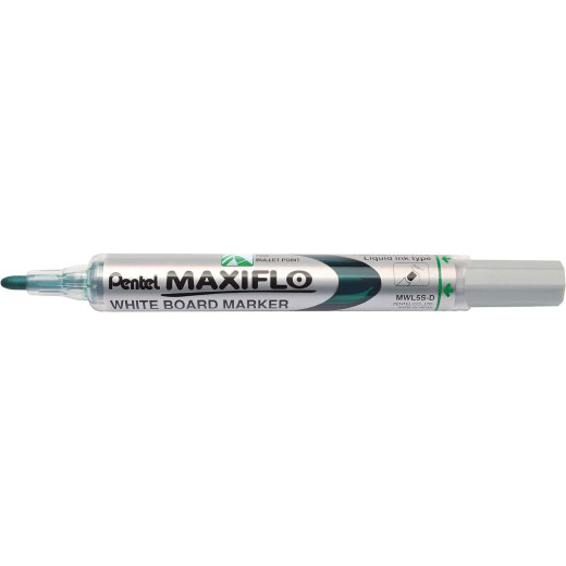 Pentel Maxiflo Rotulador para Pizarra Blanca - Punta de Bala - Ancho de Linea 2mm - Regulacion del Flujo de Tinta - 50% de Materiales Reciclados - Color Verde