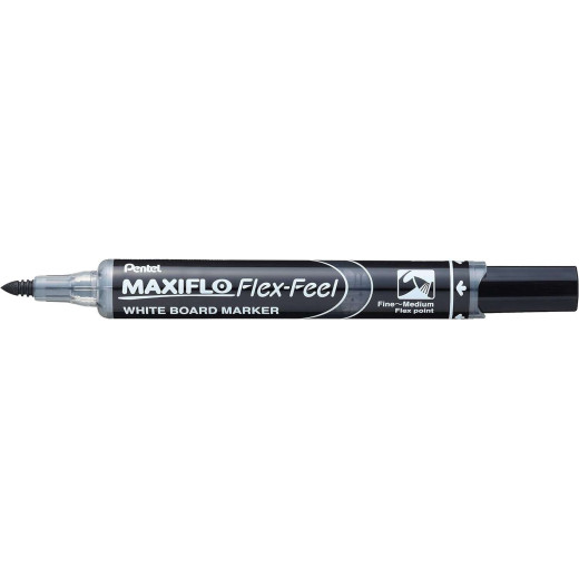 Pentel Maxiflo Flex-Feel Rotulador para Pizarra Blanca - Punta Flexible 4.6mm - Trazo de 1 a 5mm - Dosificacion de Tinta mediante Embolo - Color Negro