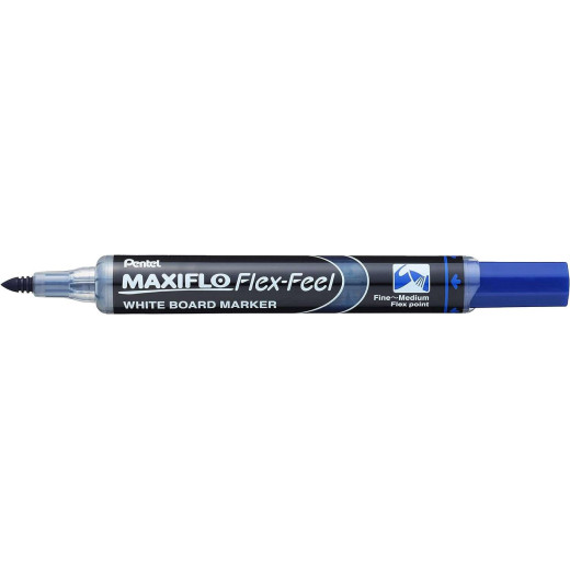 Pentel Maxiflo Flex-Feel Rotulador para Pizarra Blanca - Punta Flexible 4.6mm - Trazo de 1 a 5mm - Dosificacion de Tinta mediante Embolo - Color Azul