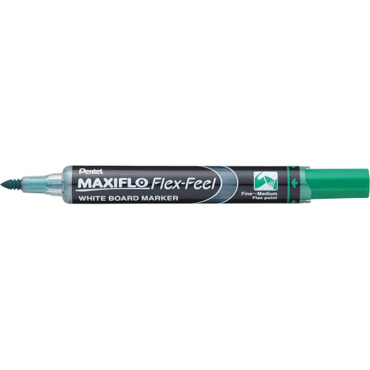 Pentel Maxiflo Flex-Feel Rotulador para Pizarra Blanca - Punta Flexible 4.6mm - Trazo de 1 a 5mm - Dosificacion de Tinta mediante Embolo - Color Verde