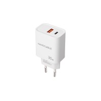 Nanocable Cargador de Pared USB-C/PD + USB-A/QC 30W - Color Blanco