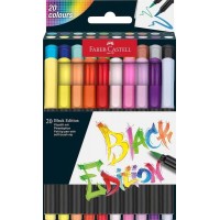 Faber-Castell Black Edition Pack de 20 Rotuladores Punta Pincel - Tinta a Base de Colorantes Alimentarios - Colores Surtidos