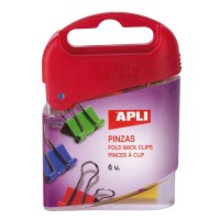 Apli Pack de 6 Pinzas Abatibles 19mm - Acero Templado - Asas Niqueladas - Sujecion hasta 50 Hojas - Colores Surtidos