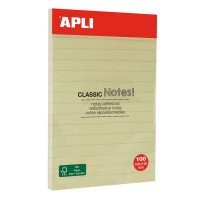 Apli Notas Adhesivas Classic con Lineas 100x150mm - Bloc de 100 Hojas - Adhesivo de Alta Calidad - Facil de Despegar - Amarillo