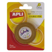 Apli Cinta Adhesiva Doble Cara 7mm x 10m - Facil de Cortar y Aplicar - Adhesion Fuerte y Duradera - Transparente Transparente