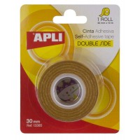 Apli Cinta Adhesiva Doble Cara 30mm x 10m - Facil de Cortar y Aplicar - Adhesion Fuerte y Duradera - Transparente