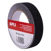 Apli Cinta Antideslizante 25mm x 5m - Resistente al Agua y al Desgaste - Facil de Cortar y Aplicar - Negro