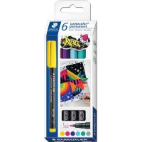 Staedtler Lumocolor 318 C6 Pack de 6 Rotuladores Permanentes - Trazo de 0.6mm Aprox - Secado Rapido - Colores Surtidos