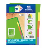 Oxford Strongline A4 Separadores 5 Posiciones - 4 Taladros - Cartulina 200gr - Colores Surtidos