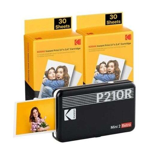 Kodak Mini 2 Retro Pack de Impresora Fotografica Portatil Bluetooth + 60 Hojas de Papel Fotografico - Formato de Impresion 5