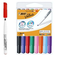 Bic Velleda 1741 Pack de 8 Rotuladores para Pizarra - Punta Media - Trazo de 1.4mm - Borrado Optimo - Colores Surtidos