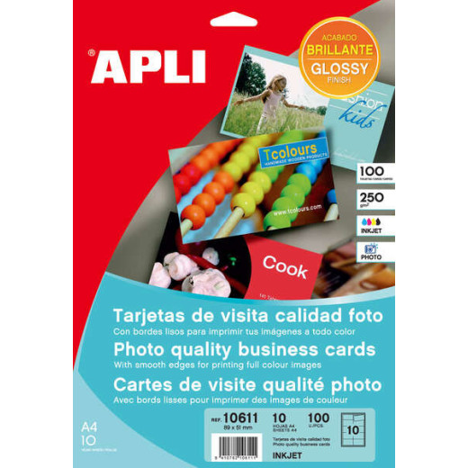 Apli Tarjetas de Visita Cantos Rectos Brillante 250g 10 Hojas