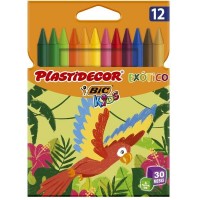 Bic Kids Plastidecor Caja de 12 Lapices de Cera - Colores Exoticos - Extraresistentes - Facil de Sacar Punta - No Mancha