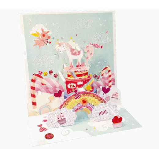 Pictura Tarjeta 3D Pop-Up Unicornio - 16x16cm - Tematica Unicornio - Embolsada Individualmente - Incluido Sobre Blanco - Papel con Certificacion FSC