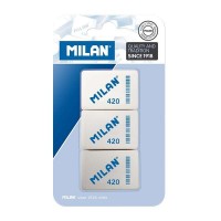 Milan 420 Pack de 3 Gomas de Borrar Rectangulares - Miga de Pan - Caucho Suave Sintetico - Colores Surtidos