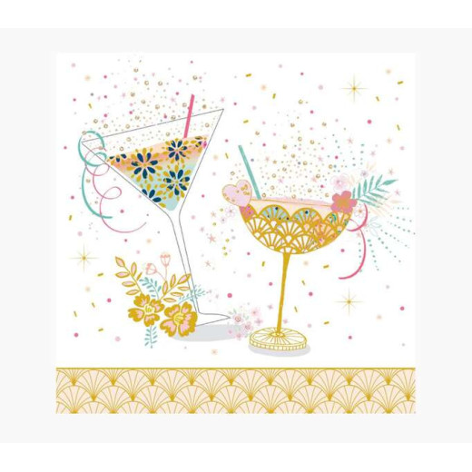 Pictura Tarjeta Arabesque - 16x16cm - Tematica Copas de Coctel - Tarjeta Triptica - Incluye Sobre Blanco - Papel con Certificacion FSC