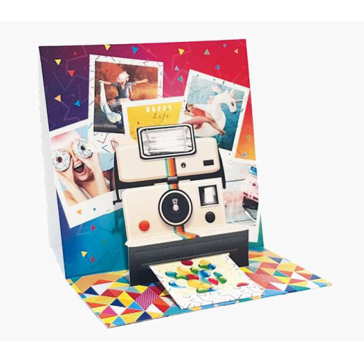 Pictura Tarjeta 3D Pop-Up Polaroid - 16x16cm - Tematica Polaroid - Embolsada Individualmente - Incluye Sobre Blanco - Papel con Certificacion FSC