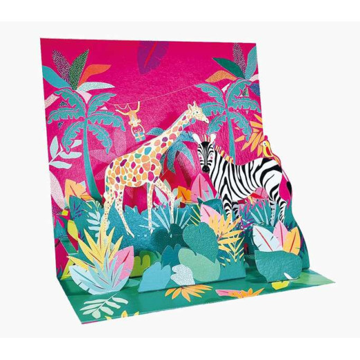 Pictura Tarjeta 3D Pop-Up - 16x16cm - Tematica Jungla - Embolsada Individualmente - Incluye Sobre Blanco - Papel con Certificacion FSC