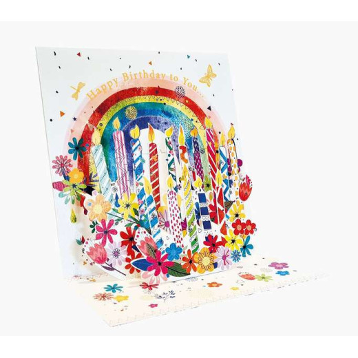 Pictura Tarjeta 3D Pop-Up - 16x16cm - Tematica Velas de Cumpleaños - Embolsada Individualmente - Incluido Sobre Blanco - Papel con Certificacion FSC