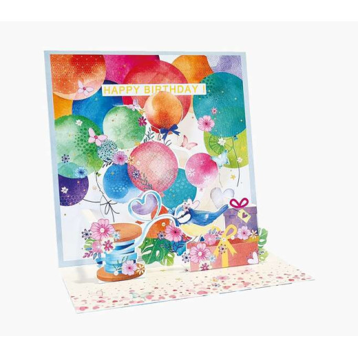 Pictura Tarjeta 3D Pop-Up - 16x16cm - Tematica Globos - Embolsada Individualmente - Incluido Sobre Blanco - Papel con Certificacion FSC