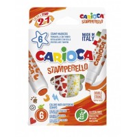 Carioca Stamperello Pack de 6 Rotuladores con Sellos - Doble Punta - 6 Colores Diferentes - Tinta Lavable Atoxica - Color Varios