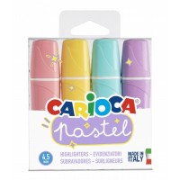 Carioca Memolight Pack de 4 Subrayadores Pastel - Tinta a Base de Agua y Lavable - Punta Biselada - Color Varios