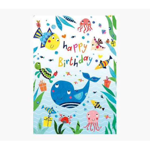 Pictura Tarjeta Zig-Zag - 15x22cm - Tematica Animales Marinos - Tarjeta Triptica - Incluye Sobre Blanco - Papel con Certificacion FSC