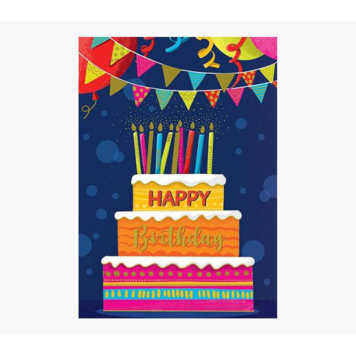 Pictura Tarjeta Zig-Zag - 15x22cm - Tematica Tarta de Cumpleaños - Triptica sin Envoltorio - Incluye Sobre Blanco - Papel con Certificacion FSC