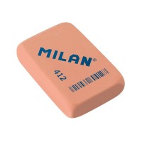 Milan 412 Goma de Borrar Rectangular - Miga de Pan - Suave - Caucho Sintetico - Color Blanco y Rosa