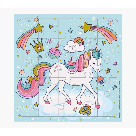 Pictura Tarjeta Puzzle Unicornio - 15.5x15.5cm - 25 Piezas - Tematica Unicornio - Incluye Tarjeta Plegada y Sobre Blanco - Certificacion FSC