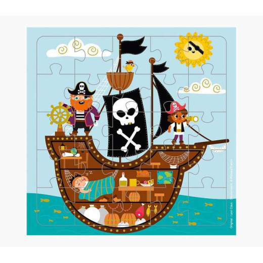 Pictura Tarjeta Puzzle Piratas - 15.5x15.5cm - 25 Piezas - Tematica Piratas - Incluye Tarjeta Plegada y Sobre Blanco - Certificacion FSC