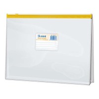 Dohe Bolsa Zipper Folio Apaisado PVC Transparente 150 Micras - Apertura Superior - Cierre Zip Hermetico en Color Amarillo