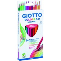 Giotto Colors Acquarell 3.0 Pack de 24 Lapices Triangulares de Colores Acuarelables - Mina 3 mm - Madera - Colores Surtidos