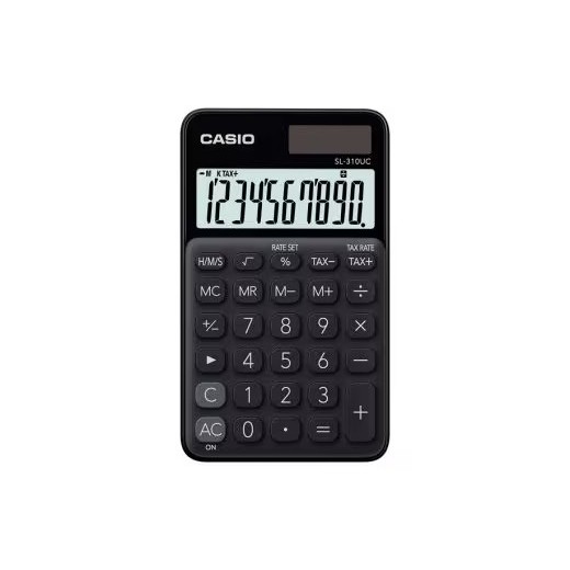 Casio SL-310UC Calculadora de Bolsillo - Calculo de Impuestos - Pantalla LCD de 10 Digitos - Solar y Pilas - Color Negro