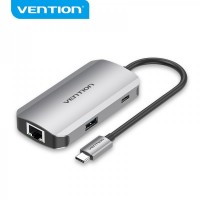 Vention HUB 6 en 1 USB-C a 3xUSB3.0/Lector Tarjetas SD/MicroSD/PD100W - 0.15m - Color Gris