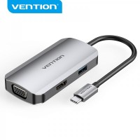 Vention Docking Station 4 en 1 USB-C a HDMI/VGA/USB3.0/PD100W - 0.15m - Color Gris