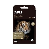 Apli Photobright Pack de 20 Hojas de Papel Fotografico 10x15cm 240g/m² - Acabado Brillante - Apto para Impresoras Inkjet