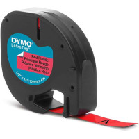 Dymo LetraTag S0721630 Cinta de Etiquetas Original para Rotuladora - Texto negro sobre fondo rojo - Ancho 12mm x 4 metros (91203)