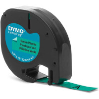 Dymo LetraTag S0721640 Cinta de Etiquetas Original para Rotuladora - Texto negro sobre fondo verde - Ancho 12mm x 4 metros (91204)