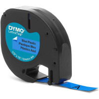 Dymo LetraTag S0721650 Cinta de Etiquetas Original para Rotuladora - Texto negro sobre fondo azul - Ancho 12mm x 4 metros (91205)