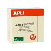 Apli Notas Adhesivas Classic 75x75mm - Cubo de 400 Hojas - Adhesivo de Calidad - Facil de Despegar - Amarillo