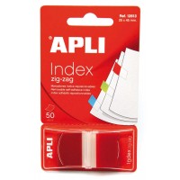 Apli Indices Adhesivos Film Zigzag 45x25mm Dispensador de 50 - Faciles de Aplicar - Diseño Zigzag - Rojos