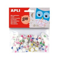 Apli Pack de 100 Ojos Moviles Redondos Adhesivos - Medidas Surtidas Ø 10 mm - Colores Surtidos