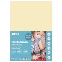 Apli Pack de 50 Cartulinas A4 170g - Libre de Acidos - Aptas para Uso Escolar - Color Marfil