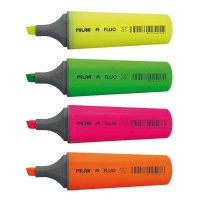 Milan Fluo Pack de 4 Marcadores Fluorescentes - Punta Biselada 1 - 4.8mm - Colores Amarillo